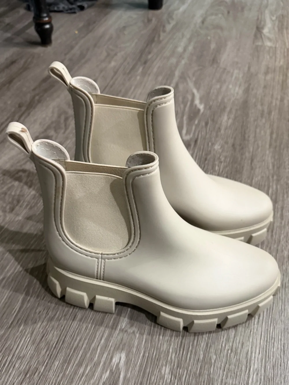 Jeffrey Campbell Play Pleu Rain Boot Cream Platform Chelsea Lug Sole